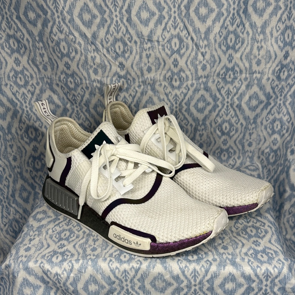 Adidas White and Purple NMD Sneakers